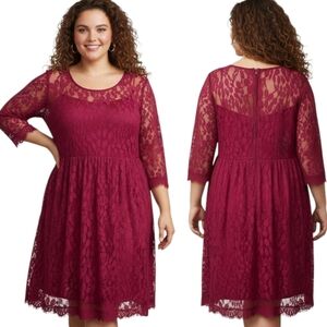 TORRID Fuchsia Lace Leaf Skater Dress - Size 24
